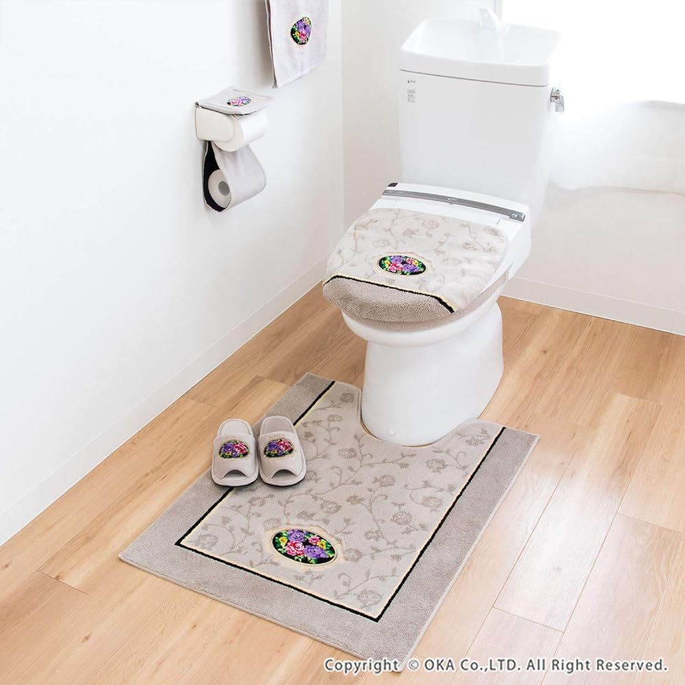 OKA Toilet Mat Beige Approx. 85cm x 67cm Chenille Rose (Elegant Gorgeous)