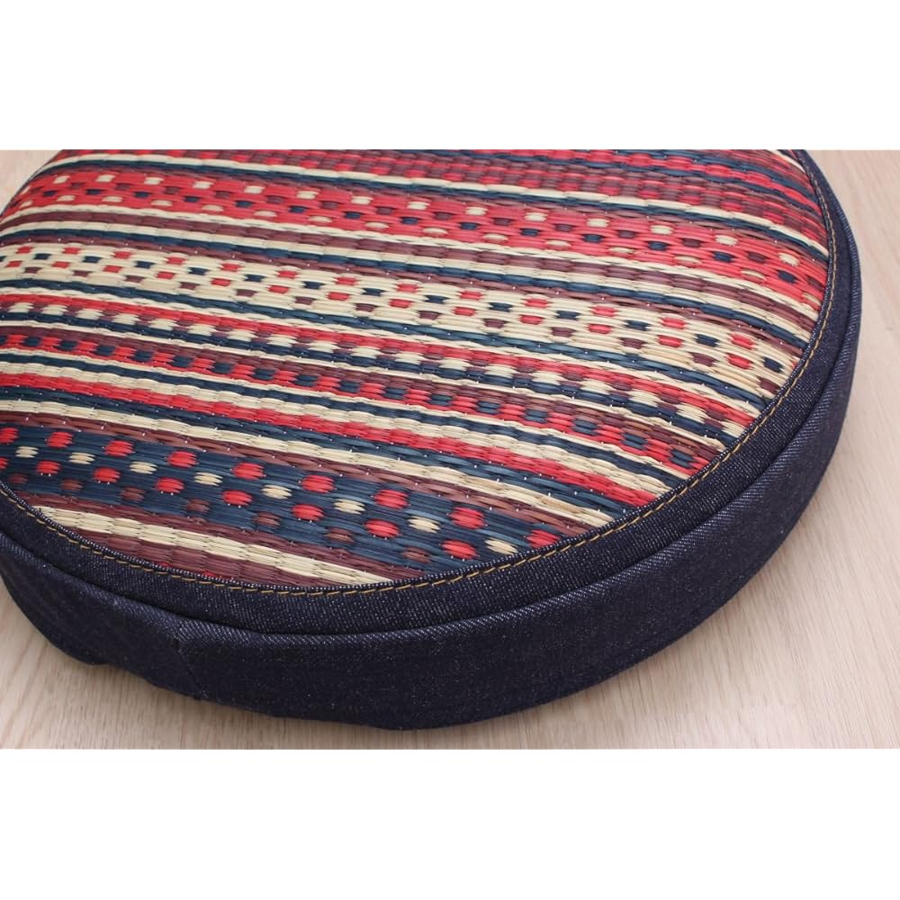 Ikehiko Stool Cushion Domestic Denim Igusa Igusa Cushion Mile Crossed Stool Red Approx. 40cm Round x 8cm #3257689