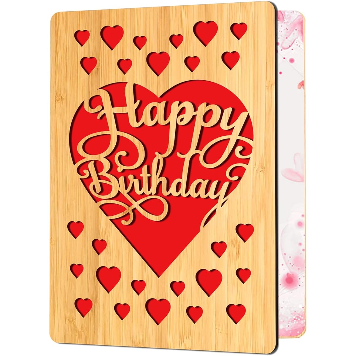 EXQUIDECA Handmade Wooden Bamboo Cutout Greeting Card Happy Birthday Wife Husband Girlfriend Her Him Anniversary Friends Family Sustainable Gift