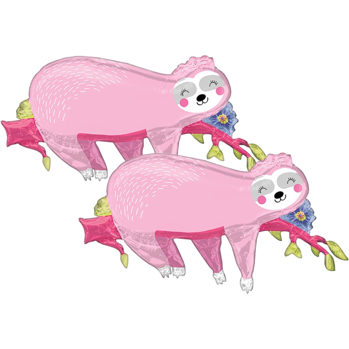 Set of 2 Cheerful Pink Sloth Jumbo 37" Foil Party Balloons