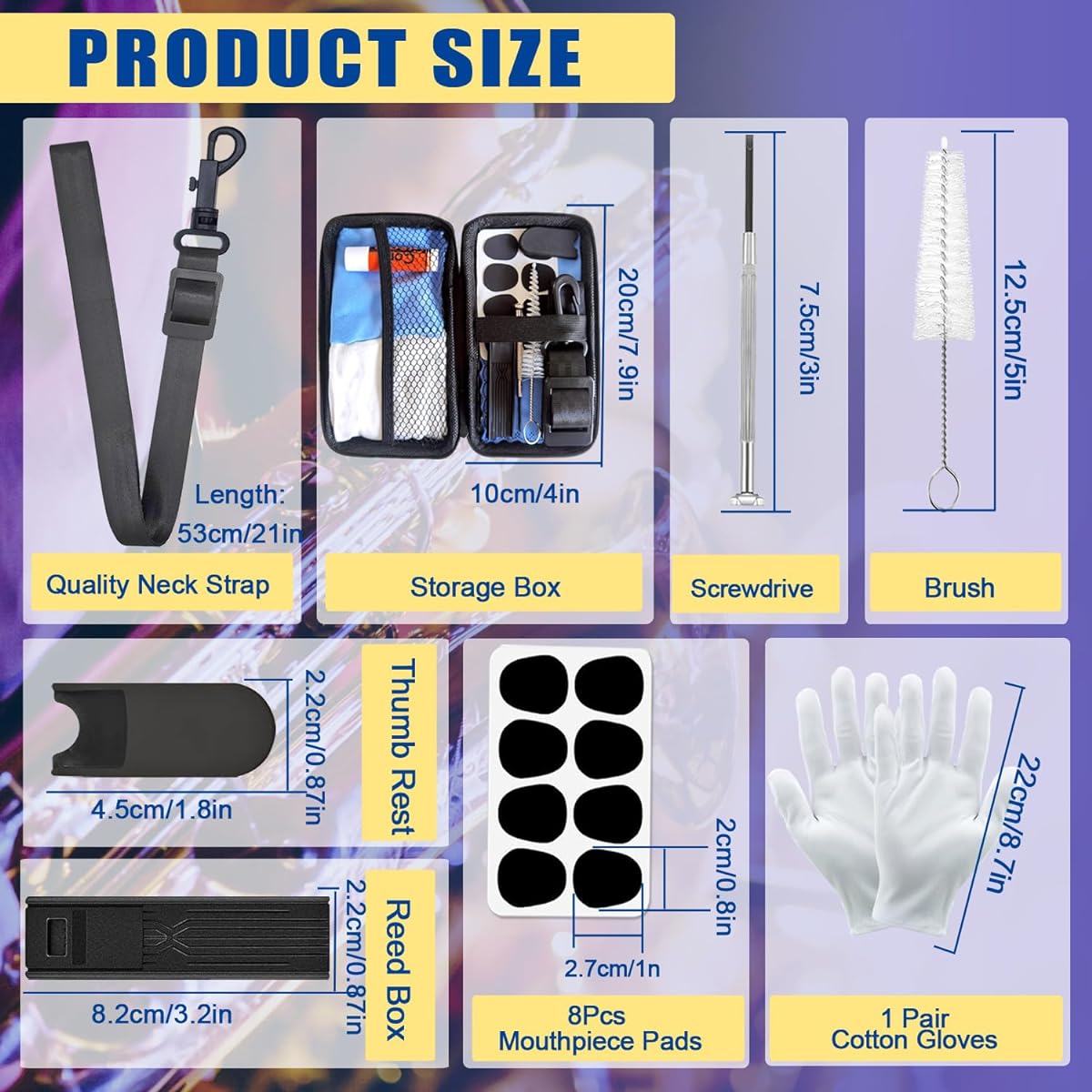 Saxophone saxophone cleaning kit, case, cork grease, cotton swabs, cleaning cloth, etc. Also compatible with wind and woodwind stratum clarinet flute cleaner maintenance kit