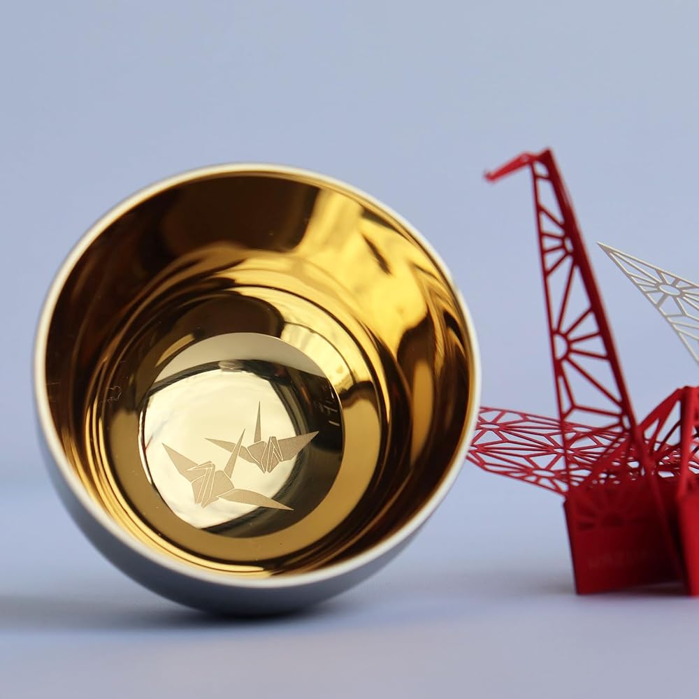 Nagao Tsubame Sanjo Guinomi Pair Set, Origami Gold, Diameter 6 x Height 5cm, 18-8 Stainless Steel Double Structure, Made in Japan