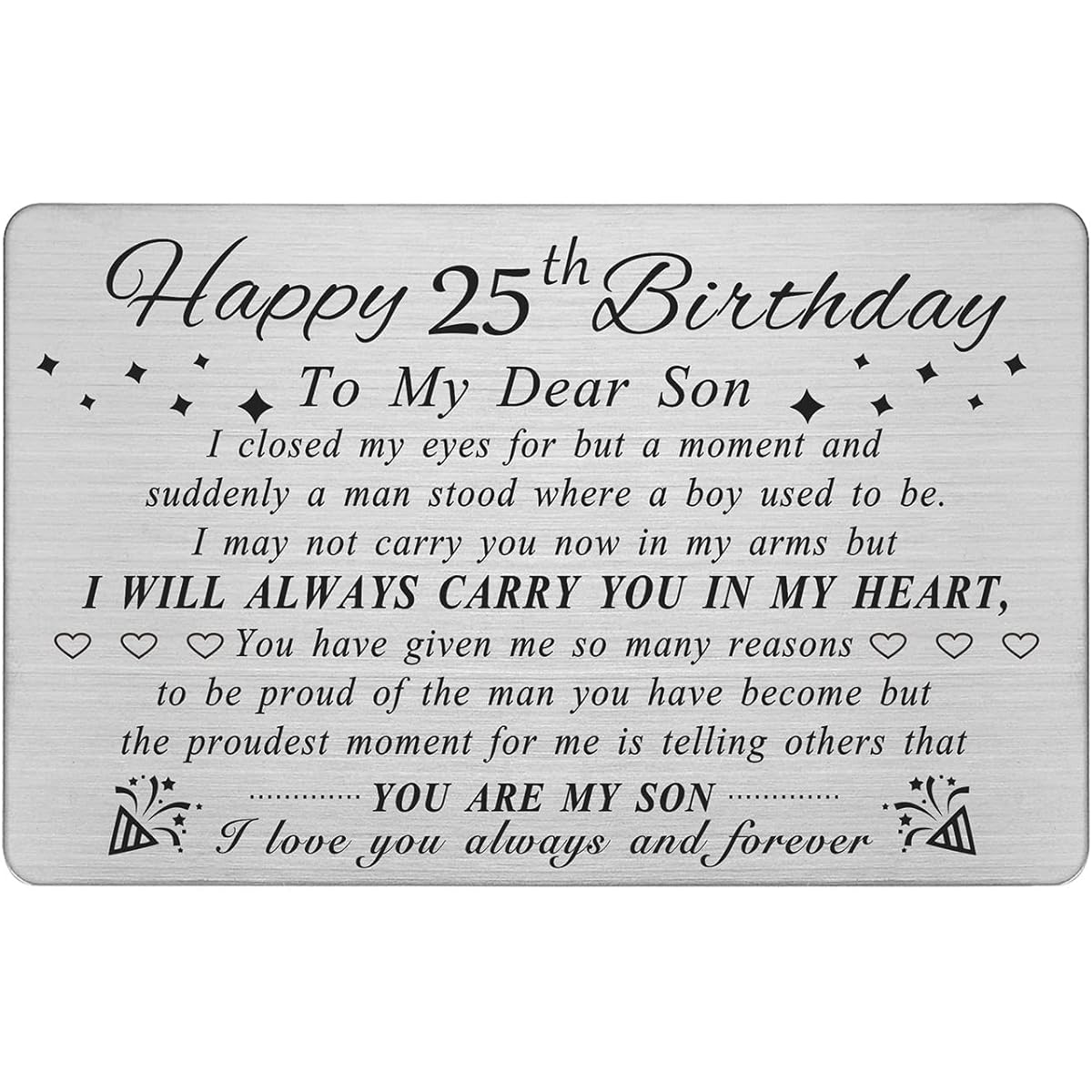 DEGASKEN Son 25th Birthday Card Gift 25th Birthday Gift Gift for Son Personalized Steel Engraved Wallet Card