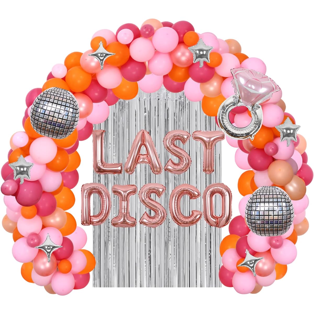 The Last Disco Bachelorette Party Decorations 60s 70s Retro Disco Boho Bachelorette Party Decorations Balloon Garland Arch with Fringe Curtains Disco Ball Ring Balloon