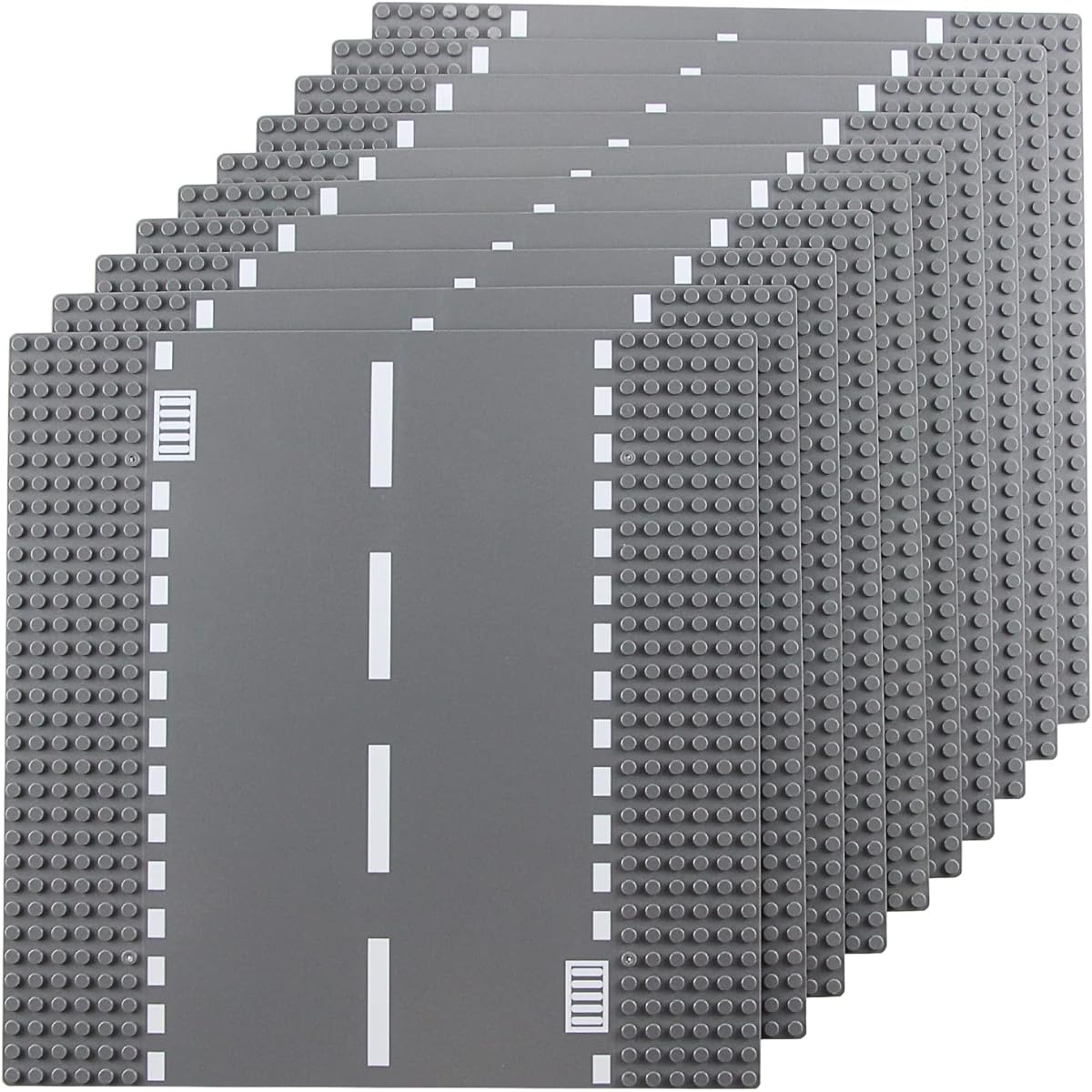 Feleph Classic Road Base Straight Plate Street Road Building Set 25 x 25cm Town Base Plate Compatible with Major Brands Building Bricks (Straight 10 Pieces)