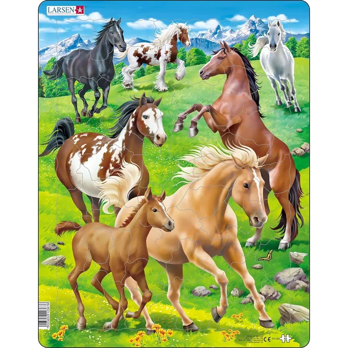 Larsen Puzzles Horse Educational Jigsaw Puzzle for Kids - 65 Piece Tray & Frame Style Puzzle - Premium Handmade Puzzle - Imported from Norway