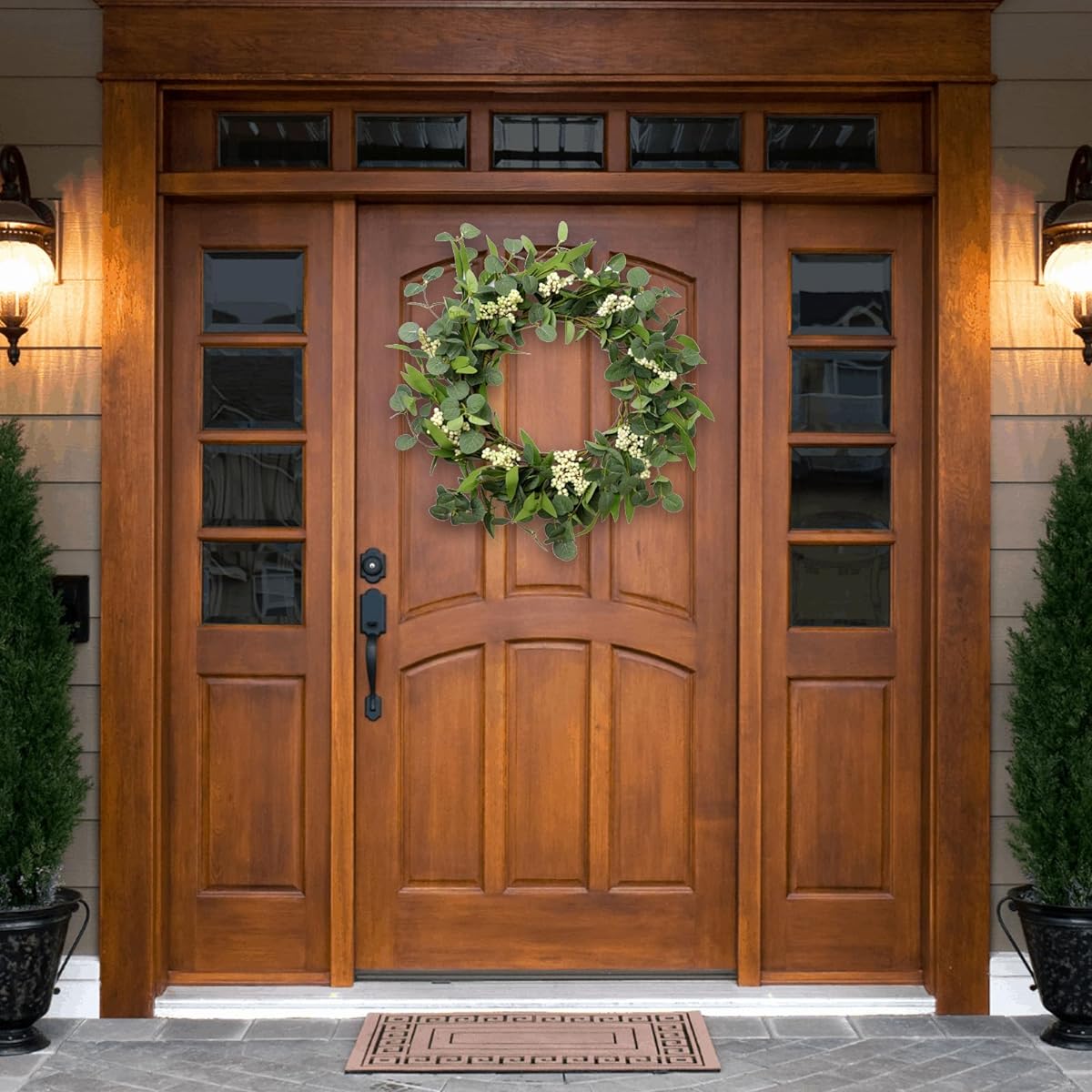 PEYZCNOK 20" Eucalyptus Wreath for Front Door, White Berry Green Wreath, Greenery Decoration for Home Farmhouse Patio Garden Window Wedding Decor, Spring Summer Autumn Winter All Seasons