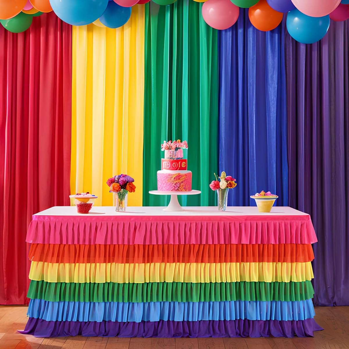 Besutolife Rainbow Table Skirt Tutu Unicorn Tablecloth for Rectangle Table Birthday Unicorn Party Christmas Decorations 9ft