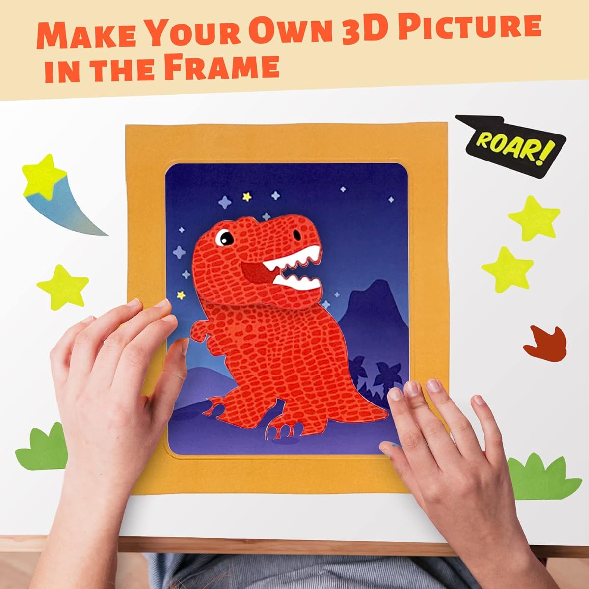 VKPI Super Craft Picture, Paper Craft Picture, Creative Make Your Own 3D Dinosaur Picture, Art & Craft Game, Ages 4+, Toddler Preschool Learning Toys, Birthday Party Favors Supplies