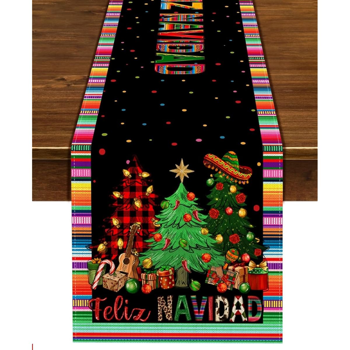 Nepnuser Feliz Navidad Table Runner Mexican Christmas Winter Holiday Party Decoration Home Kitchen Dining Room Decor (Pattern-B, 13" x 108")