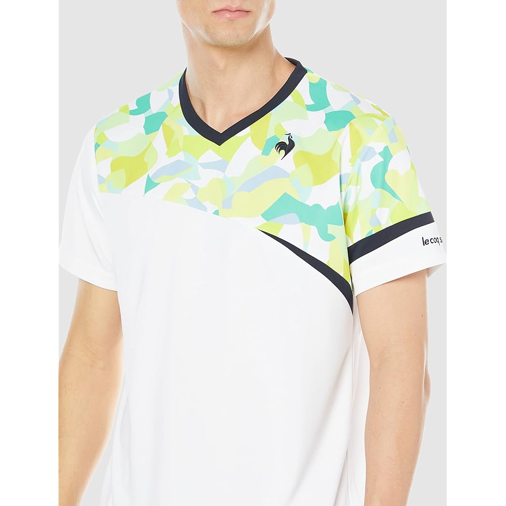 [Le Coq Sportif] Short Sleeve Game Shirt, All Over Pattern, Tennis Practice Match, JTA, Sweat Absorbent, Quick Drying, UV Protection (UPF50+), Thermal Cooling