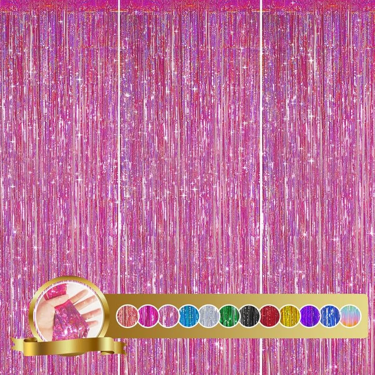 LIKAJON 3 Pack 3.2x8.2ft Pink Backdrop Curtains for Pink Party Decorations, Pink Metallic Tinsel Foil Fringe Curtains, Pink Fringe Background for Graduation, Baby Shower, Gender Reveal, Disco Party