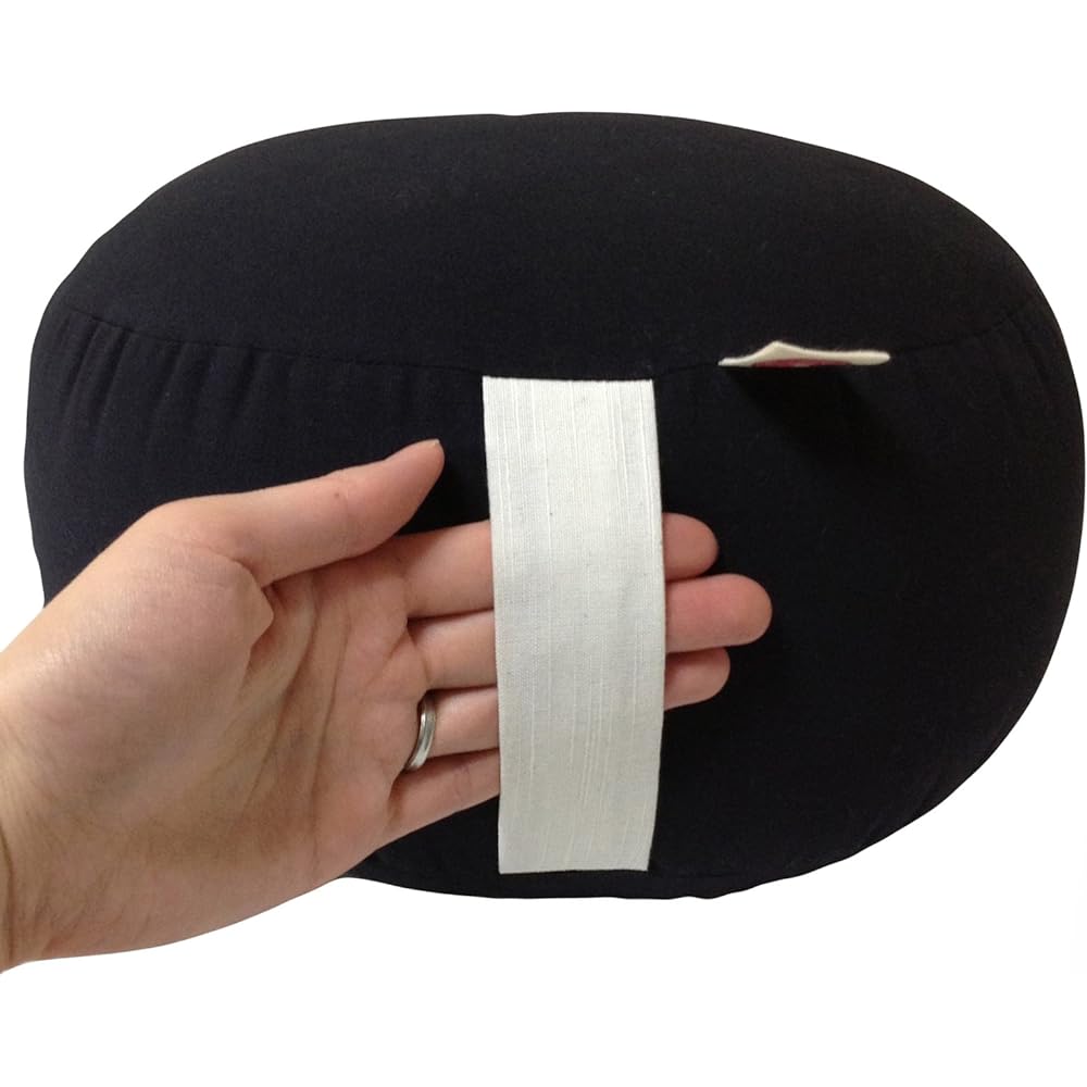 [Edoten] Zafu Zafu cushion for zazen and yoga, with discharge dyed pattern, high quality zafu made from dungaree fabric, with sticky hands, no tucks, plain black, canvas handles