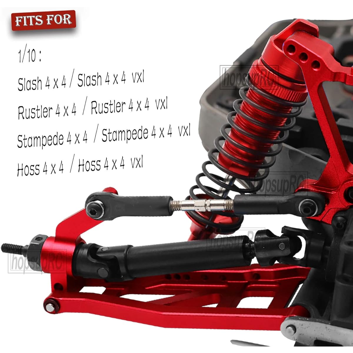 HopsupRC Big Bore RC Shocks & Driveshafts CVD Axles Upgrade Parts for 1/10 Traxxas Slash/Stampede/Rustler/Hoss VXL 4X4 4WD Stainless Steel Driveshaft Front Rear Full Metal Shock Absorber Damper Red