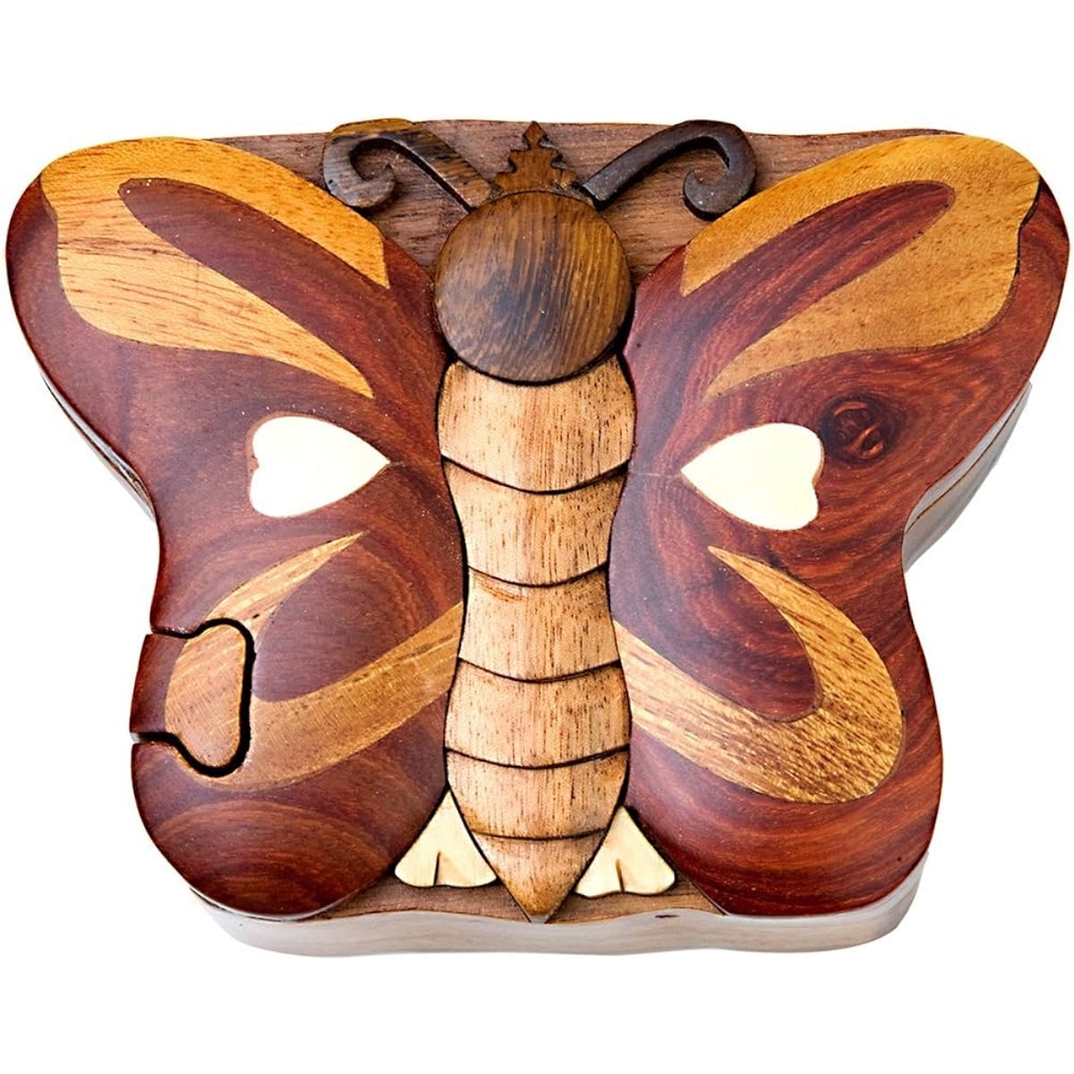 Butterfly Handmade Carved Wooden Intarsia Puzzle Box