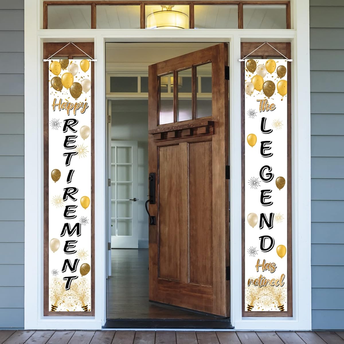 LASKYER Happy Retirement Gold Door Yard Sign Banner - Cheers to Retirement Home Wall Photo Prop Backdrop, Farewell Goodbye Party Decorations
