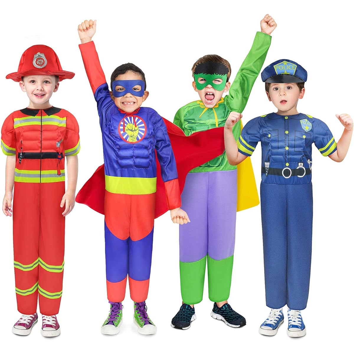 Teuevayl Boys Muscle Chest Dress Up Costume with Trunks Superhero Policeman Firefighter Costume Kids Pretend Play Costume Set Boys Dress Up Clothes Age 4-7
