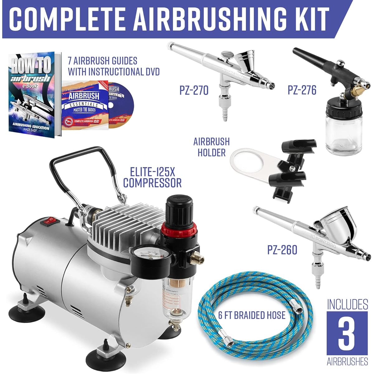 PointZero Airbrush Dual Action Airbrush Kit with 3 Airbrushes