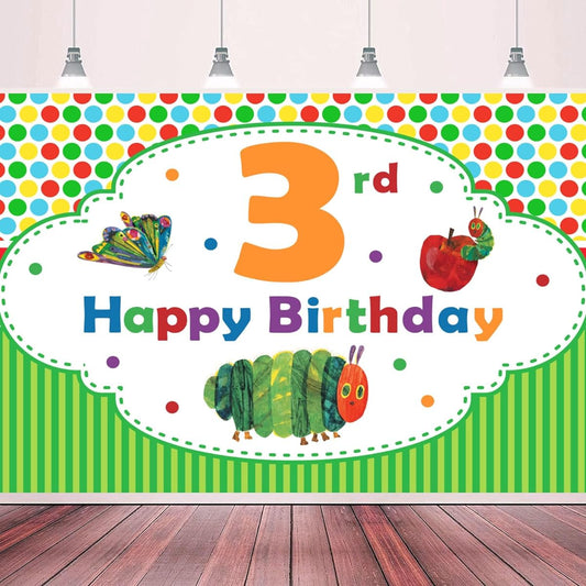 3rd Happy Birthday Background Banner Cartoon Green Hungry Caterpillar 3rd Birthday Backdrop Photography Background 3rd Birthday Party Decorations Supplies