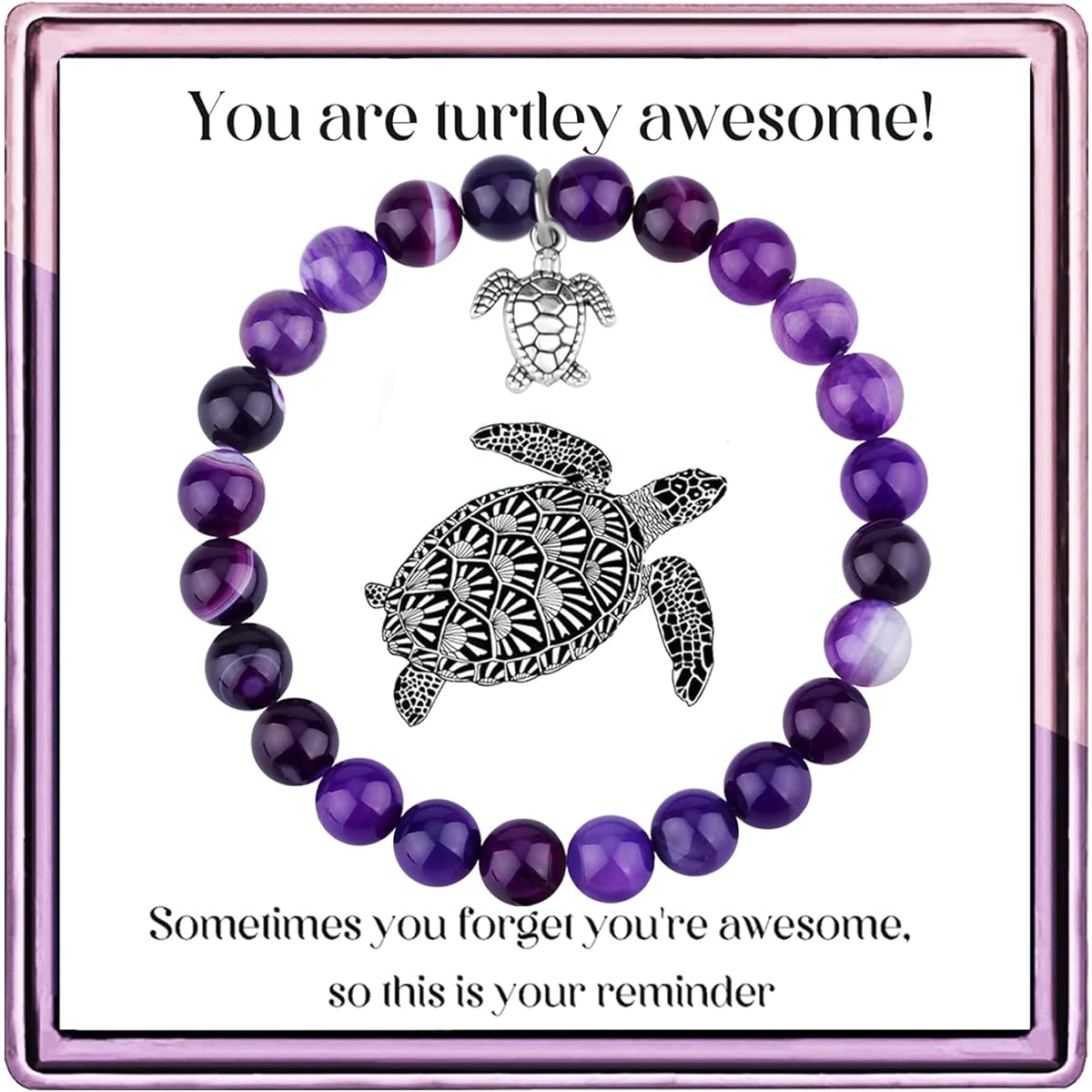 ARHTF Sea Turtle Gifts for Women, Turtle Bracelet, Sometimes You Forget You're, Great Gifts for Women, Turtle Charm, Amethyst, Turquoise, Lucky Turtle, Inspirational Gifts for Friends, Daughter, Mother, Colleagues