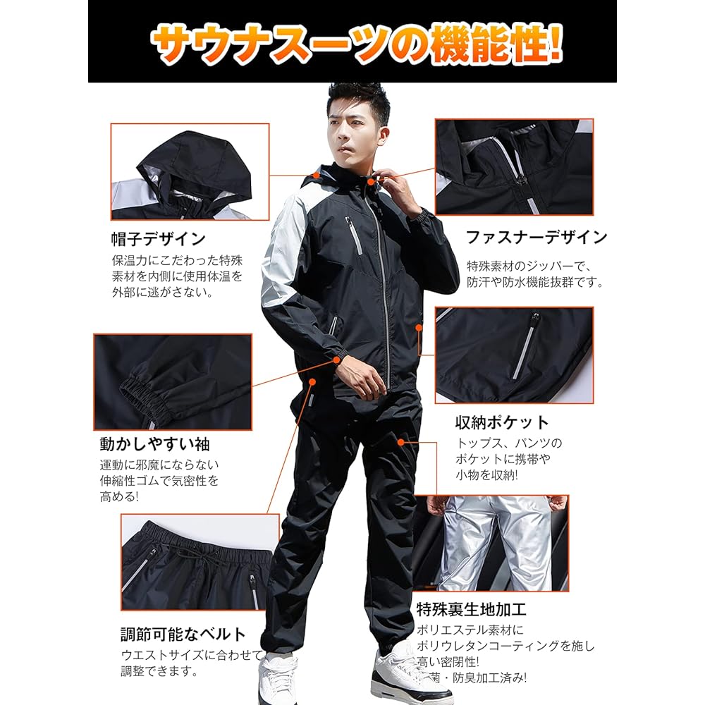 [Fitvc] Sauna Suit for Men and Women [Lots of Sweating, Diet] Washable, Stylish, Unisex, Windbreaker, Top and Bottom Set