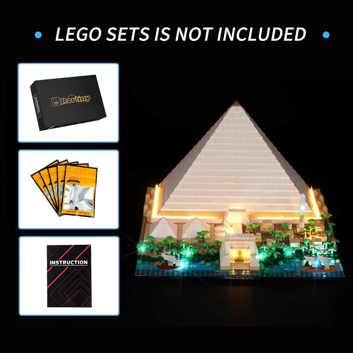 Rorliny LED Light Kit Lego Architecture Landmark Collection Great Pyramid of Giza 21058 Building Set Lighting Set Compatible with Lego 21058 Remote Control Version (Lights Only, No Lego Model)