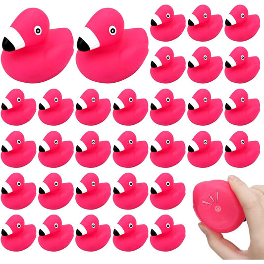 36pcs Pink Flamingo Rubber Ducky Float Bathtub Ducky Swimming Pool Flamingo Mini Rubber Flamingo Squeaky Rubber Duck Shower Birthday Party Favor Carnival Gift Car Decor Pink
