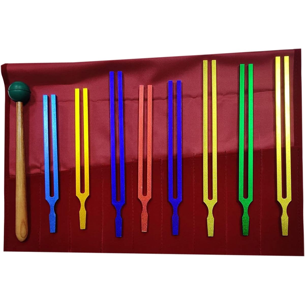 Radical Premium Color Chakra Soul Healing Tuning Fork Set of 8 Starter Kit Name and Hz Engraved Chakra Color Symbol Pouch Included Mallet 0.1% Accuracy