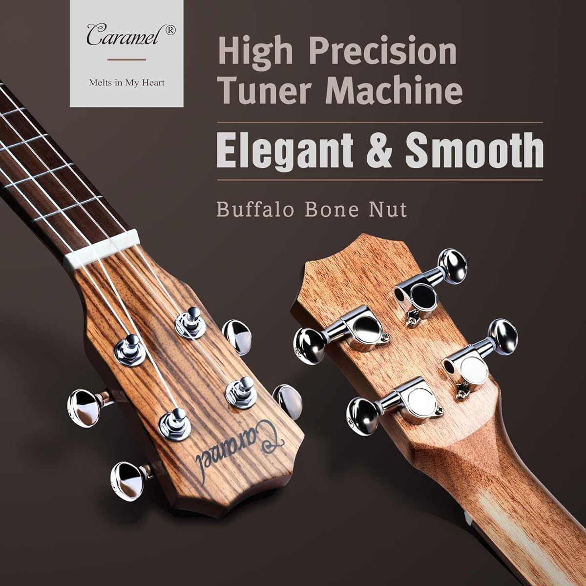 Caramel 26" CT103 Zebrawood High Gloss Tenor Electric Ukulele Professional Ukulele Kit for Beginners Guitar Starter Bundle with Aquila Strings, Padded Gig Bag, Straps and Wall Mount Set
