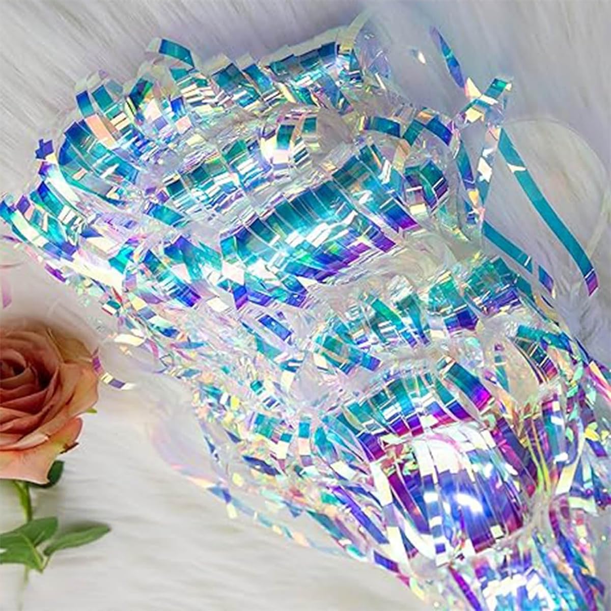 XIKSXITN 2 Pack 3.3ft x 6.5ft Shiny Rainbow Fringe Curtain Backdrop Metallic Tinsel Foil Fringe Curtains Photo Booth Props Birthday Baby Shower Wedding Party Decorations