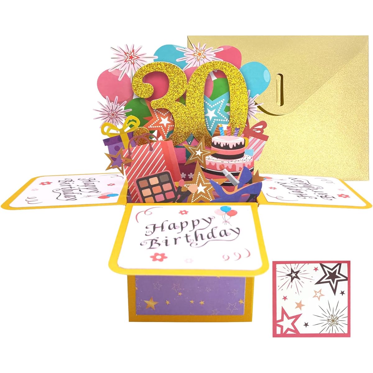 Happy 30th Birthday Cards, 30th Birthday Greeting Cards, 30th Gift Cards, Birthday Pop Up Cards with Notecard and Envelope, 30th Birthday Gifts, Gift Box for Women, Wife, Mom, 3D Pop Up Birthday Card