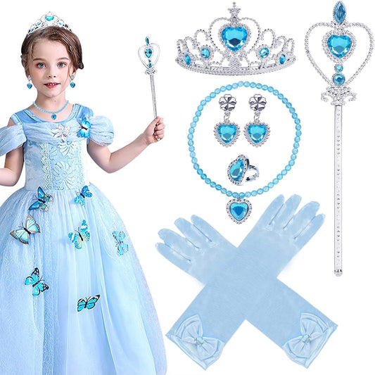 Amor 8pcs Princess Dress Up Party Accessories Crown Wand Glove Necklace Earrings & Rings