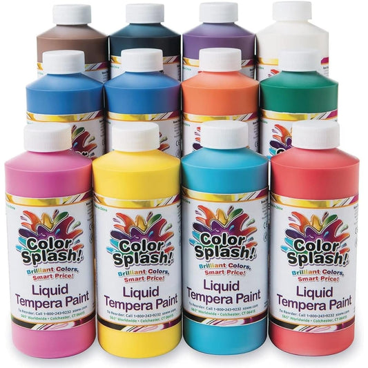 S&S Worldwide W18 Color Splash. Liquid Tempera 16 oz. Assortment (Pack of 12)