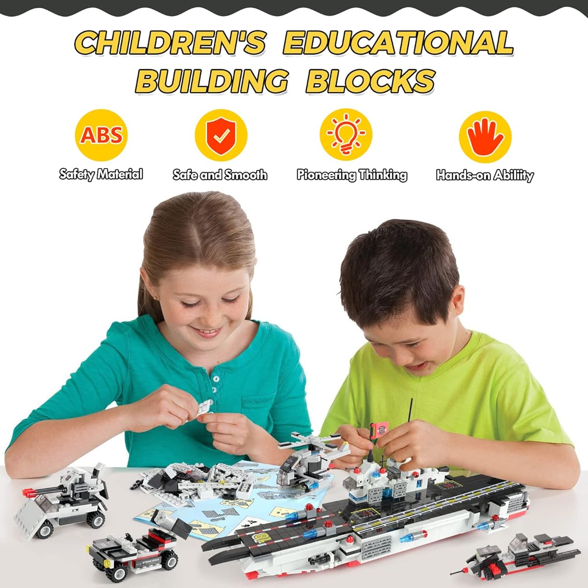 EP EXERCISE N PLAY Aircraft Carrier Building Blocks Set, Military Battleship Model Building Toys, Army Vehicles, Planes, Warships, Helicopters, Boats, STEM Building Toys for Boys and Girls Ages 6+ (1630 Pieces)