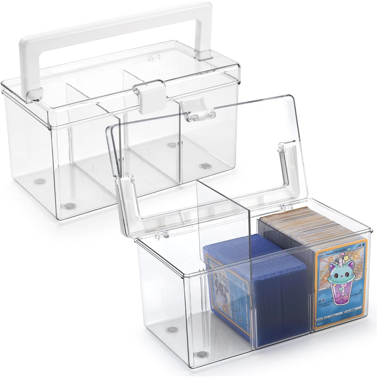 SUNEZLGO Trading Card Storage Box Card Storage Box Hard Plastic Top Loader Storage Box Playing Card Case with Removable Dividers Large Size for 900 Cards, Top Loader 120 Cards Fits Standard Cards and Top Loaders