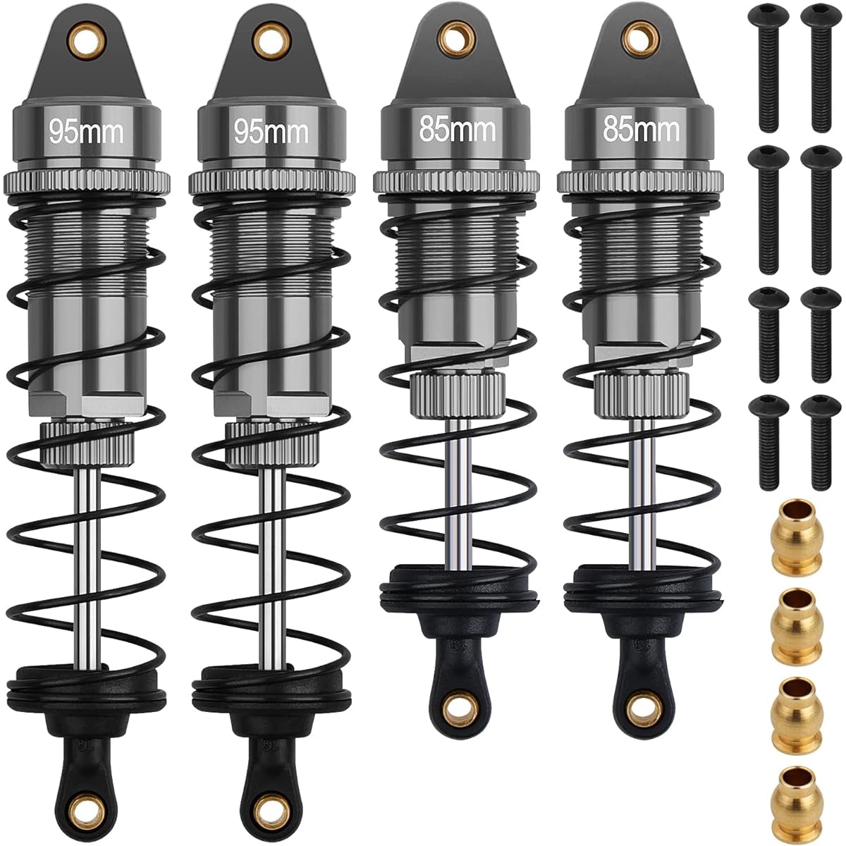 4 Piece RC Shock Set 1:10 Scale Replacement Parts 1/10 1/12 WLtoys 104001 124019 Kyosho Tamiya Losi RC Buggy/Racing Car 85mm Front Shock 95mm Rear Shock Gray
