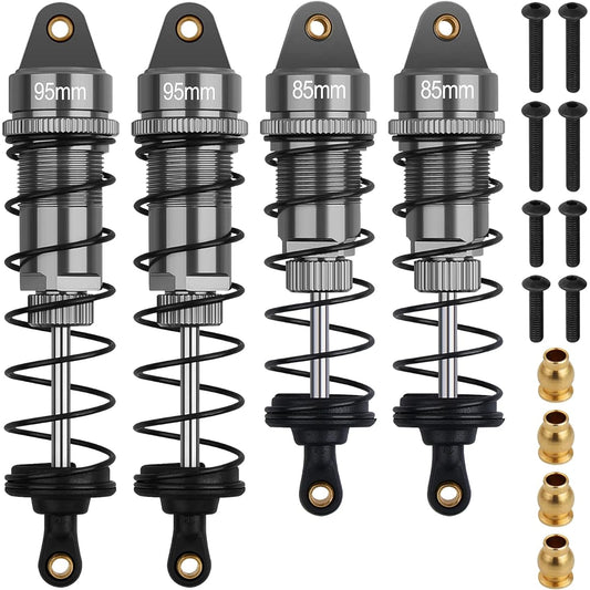 4 Piece RC Shock Set 1:10 Scale Replacement Parts 1/10 1/12 WLtoys 104001 124019 Kyosho Tamiya Losi RC Buggy/Racing Car 85mm Front Shock 95mm Rear Shock Gray