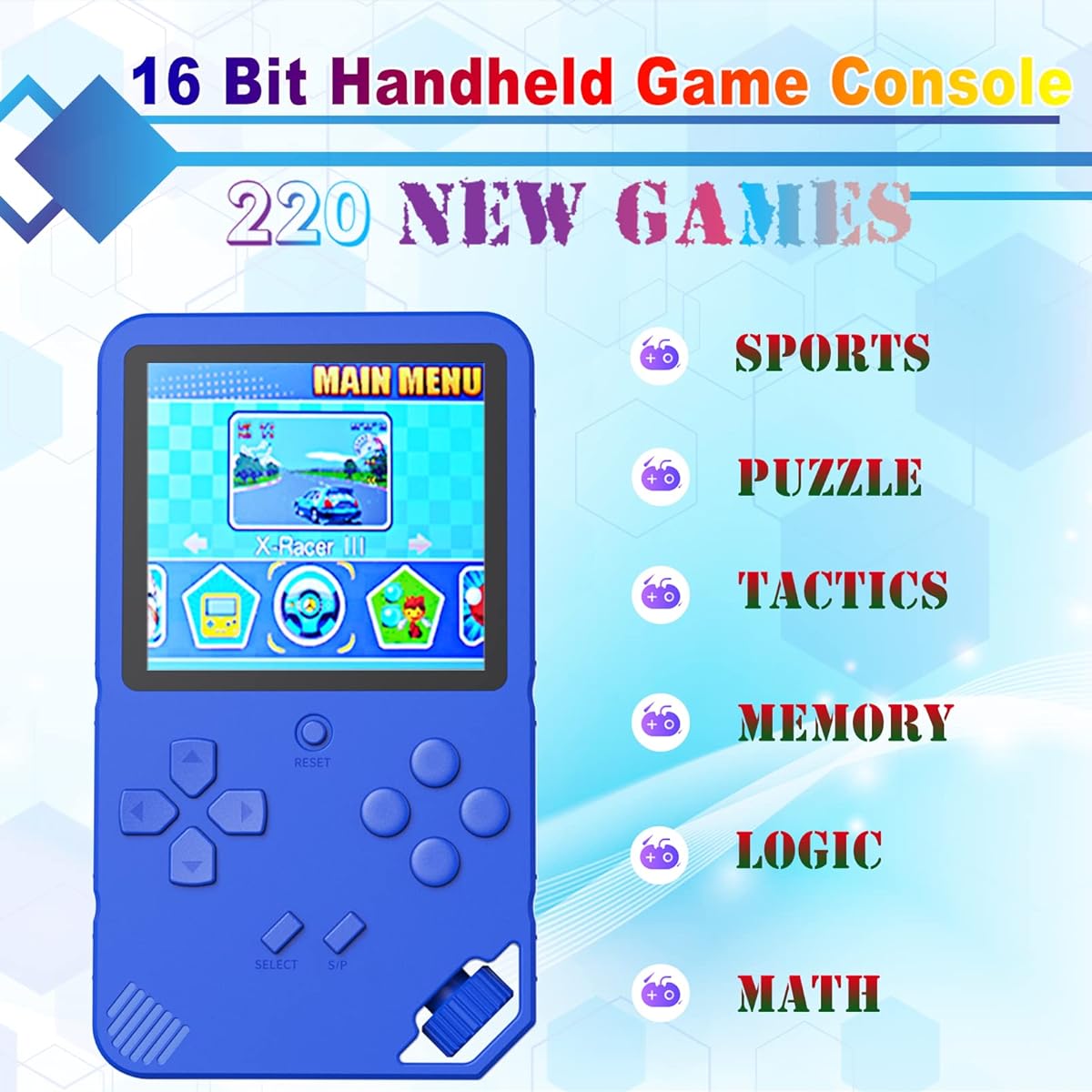 Great Boy Handheld Game Console for Kids, Preloaded 220 Classic Retro 16 Bit Games, 3.0" Color Display, Rechargeable Arcade Game Player