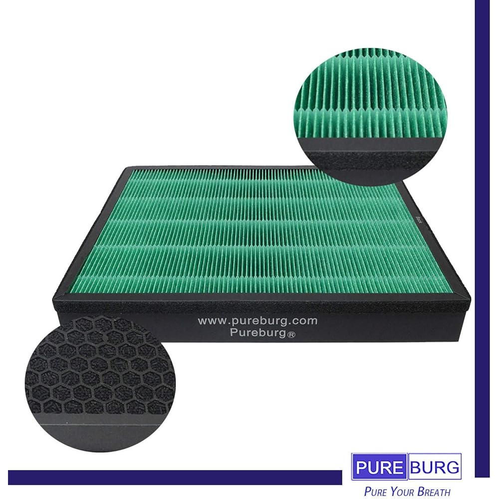 PUREBURG AP-1515H Replacement MAX2 Green Filter Compatible with Coway Airmega 300/300S Air Purifier Part Number AP-1515H, True HEPA filter and activated carbon deodorizing filter integrated (Set of 2)