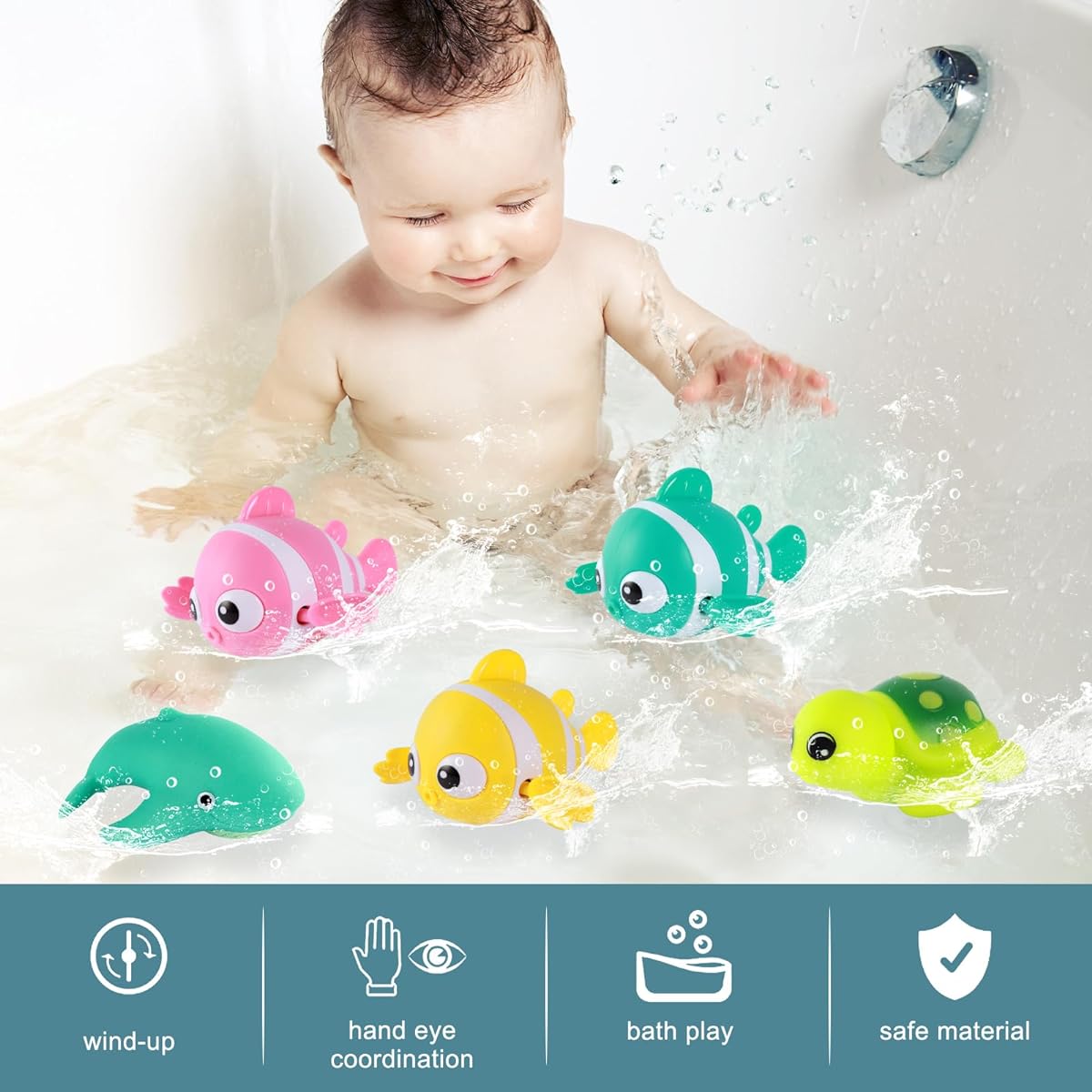 elfish Kids Bath Toys 3 Pack Cute Swimming Fish Bath Toys for Toddlers 1-3 Floating Wind-up Toys for 1 Year Old Boys/Girls/Newborn/Bathtub/Water Toys Preschool Toddler Pool Toys