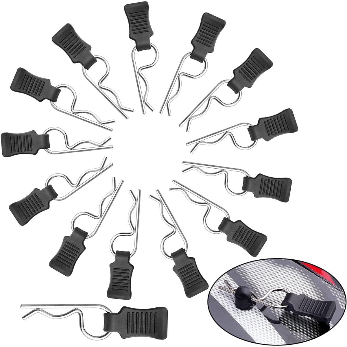 FriHobby RC Car Clips with Pull Tabs for 1/10 1/12 1/14 Traxxas Arrma Axial SCX10 Redcat Losi Tamiya HPI HSP HSP Himoto Body Clips 50pcs Silver