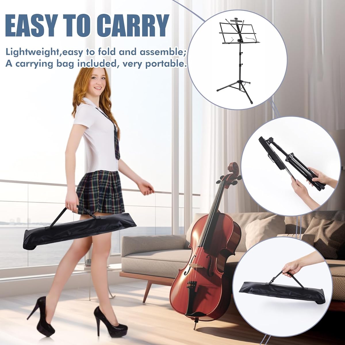 Fansjoy Music Stand, Foldable Music Stand, Portable Music Stand, Music Stand, Note Holder with Carry Bag & Sheet Music Clip Holder for Guitar Violin Instrument Players