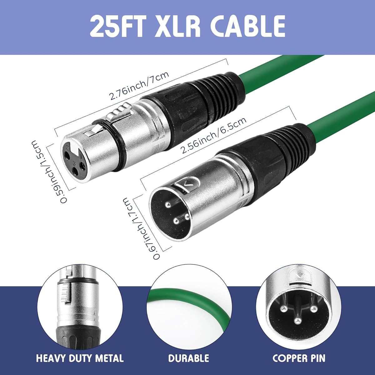 Copkim XLR Cable 3 Pin Balanced XLR Microphone Cable XLR to XLR Cable XLR Male to Female Microphone Cable for Microphone Mixer Recording Studio Podcast 6 Pack (25 Feet)
