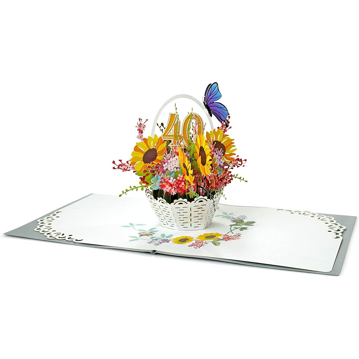 CUTPOPUP 40th Sunflower Basket Pop-up Card for Women 3D Birthday Card for Grandma Mom Mother's Day Pop-up Flower Greeting Card Anniversary I Love You Sunflower US