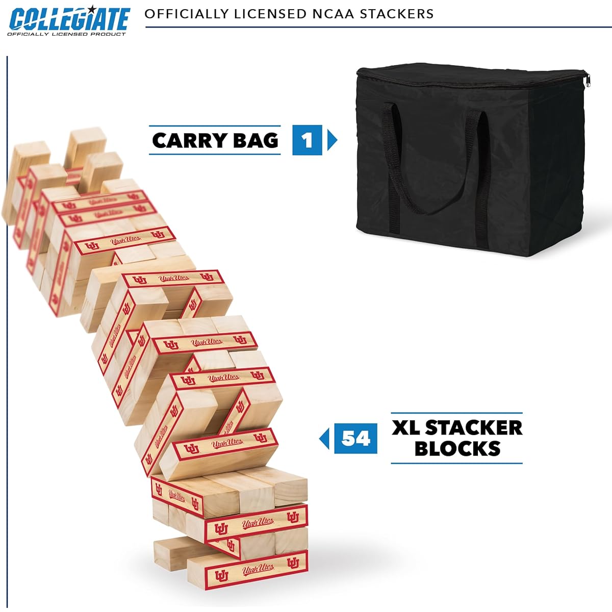 Solid Wood College XL Stacker - Over 5' Tall - Direct Print HD Team Graphics Will Never Peel or Fade - Perfect Gift for NCAA Fans! Family Outdoor Game for Backyards, BBQs, and Tailgate Parties