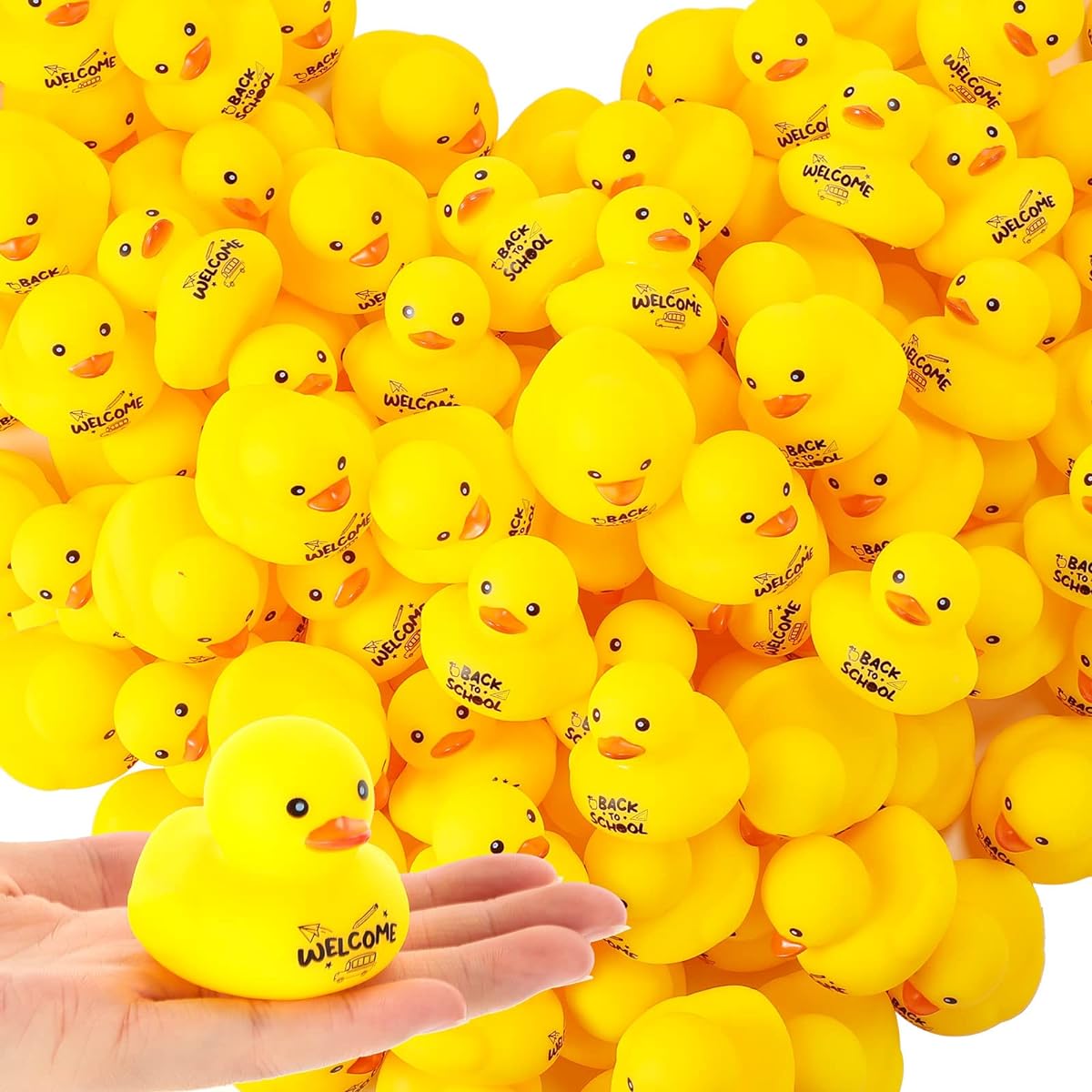 Leitee 100pcs Rubber Duck 1.9 Inch Mini Duck Squeaky Float Cruise Duck Welcome Back to School Small Rubber Duck Bath Toy Back to School Party Supplies Birthday Party Gift (Yellow)