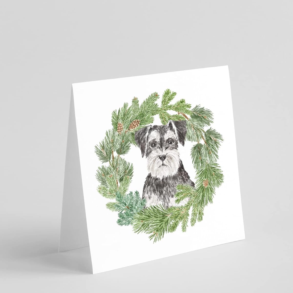 Caroline's Treasures CK8892GC55 Schnauzer Black & Silver Christmas Wreath Square Greeting Cards and Envelopes, Pack of 8, Blank Cards with Envelopes, Thank You Notes, Greeting Cards, Stationery, 5x5