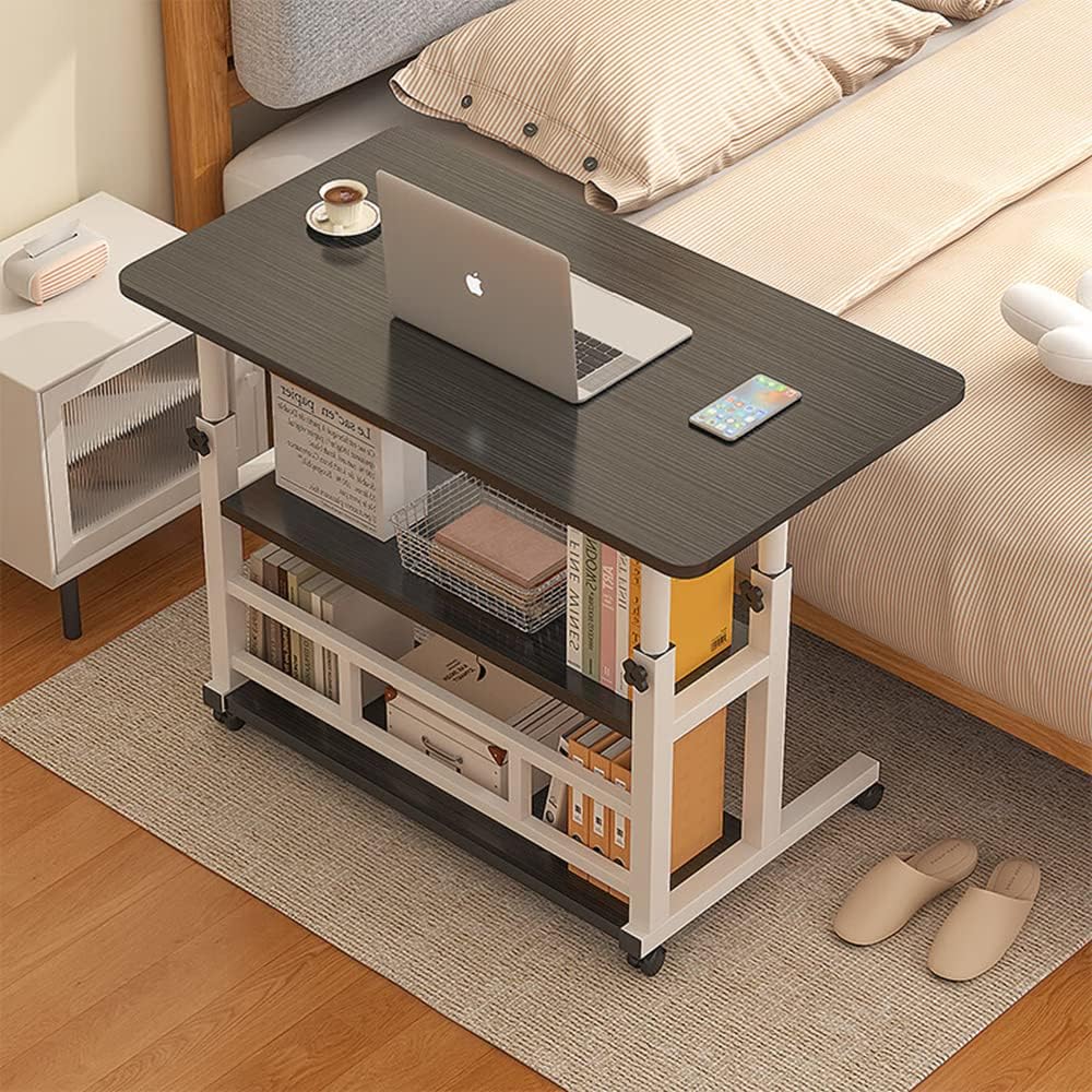 Desk, Multifunctional Side Table, Liftable Table, Bedside Table, Desk, PC Desk, Computer Desk, Table, Workbench, Height Adjustable Desk, Folding Table, Casters, Study Desk, Work, Nursing Care Bed Table, Easy to Assemble, Width 80cm x Depth 40cm x 60-90cm