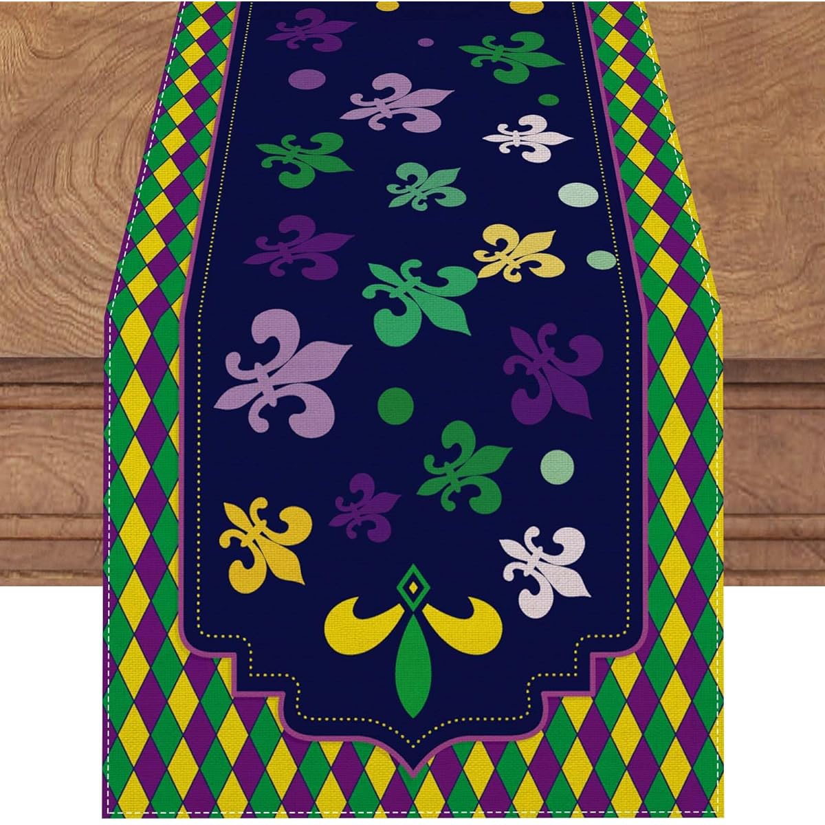 Jiudungs Linen Mardi Gras Fleur de Lis Table Runner 72" Long New Orleans Mardi Gras Brazilian Carnival Masquerade Party Table Decor