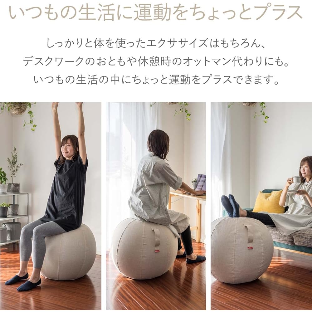 FIELDOOR Balance Ball Seating Ball 65cm Fabric Cover Inflator with Handle [Gray] Stylish design that can be used as interior decoration Fitness Core Training Exercise Yoga Pilates Diet Double structure Anti-burst specification Rolling prevention Lightwei